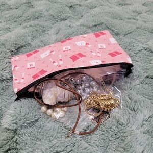 Pink Patterned Pouch with Jewelry